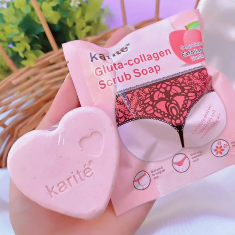 صابون بیکینی، نواحی حساس و روشن کننده اندام خصوصی،اِسکراب کلاژن قلبی کاریته Karite، اَصل (ارسال فوری).
