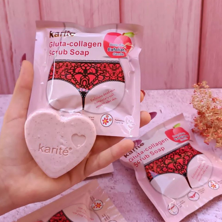صابون بیکینی، نواحی حساس و روشن کننده اندام خصوصی،اِسکراب کلاژن قلبی کاریته Karite، اَصل (ارسال فوری).