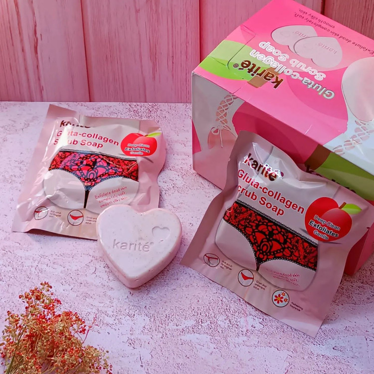 صابون بیکینی، نواحی حساس و روشن کننده اندام خصوصی،اِسکراب کلاژن قلبی کاریته Karite، اَصل (ارسال فوری).